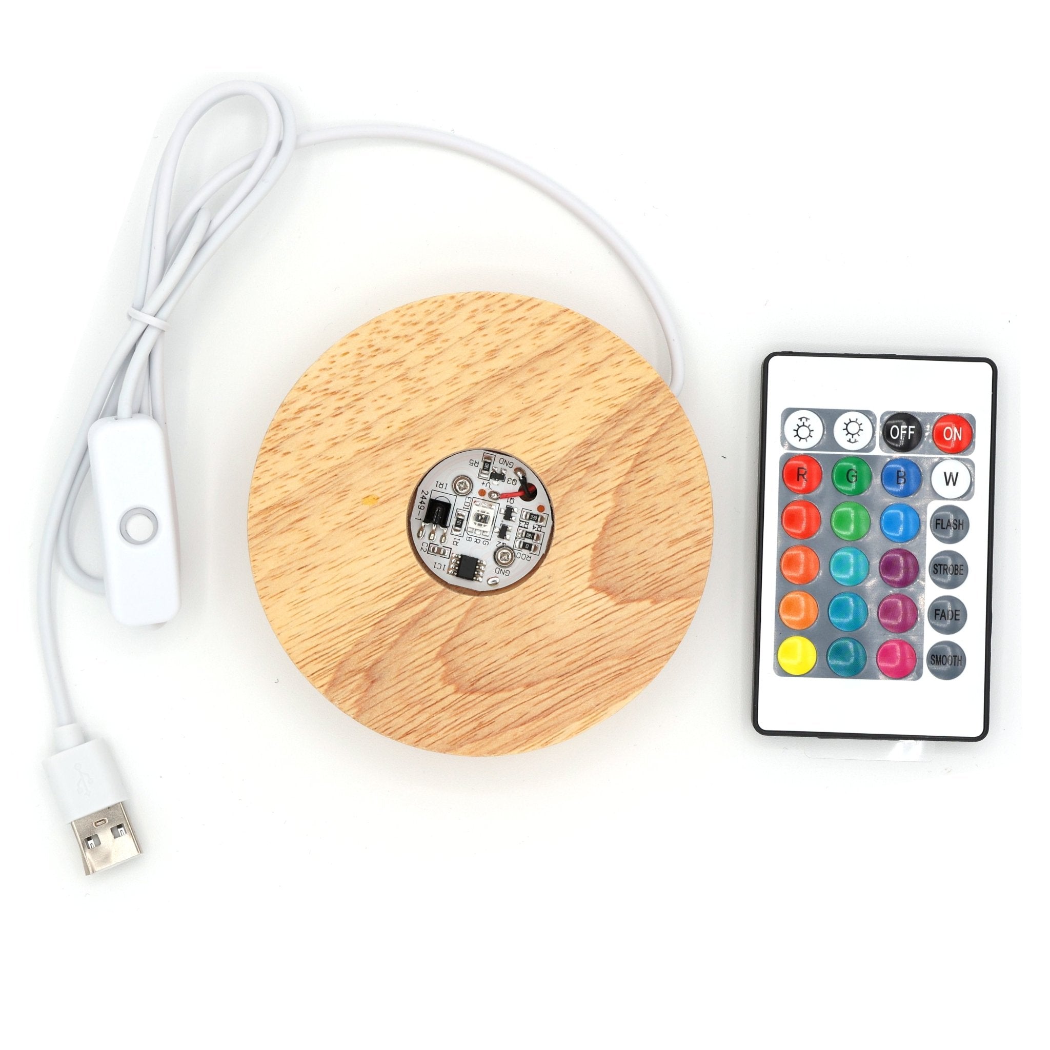 RGB Wooden Light Base – USB Powered Display Base with Remote - Five Penny Piece