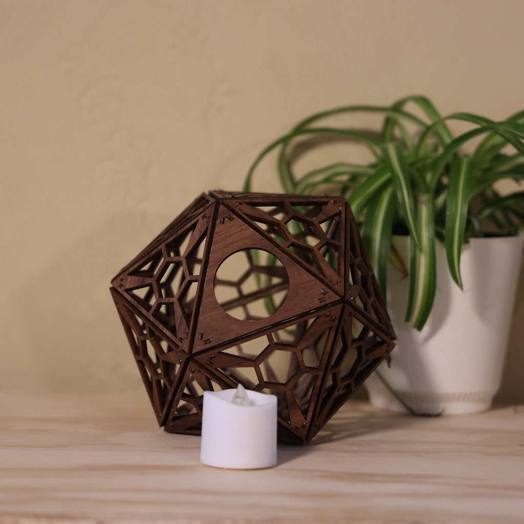 Star Honeycomb Shadow Lamp: Walnut D20 LED Nightstand Light - Five Penny Piece