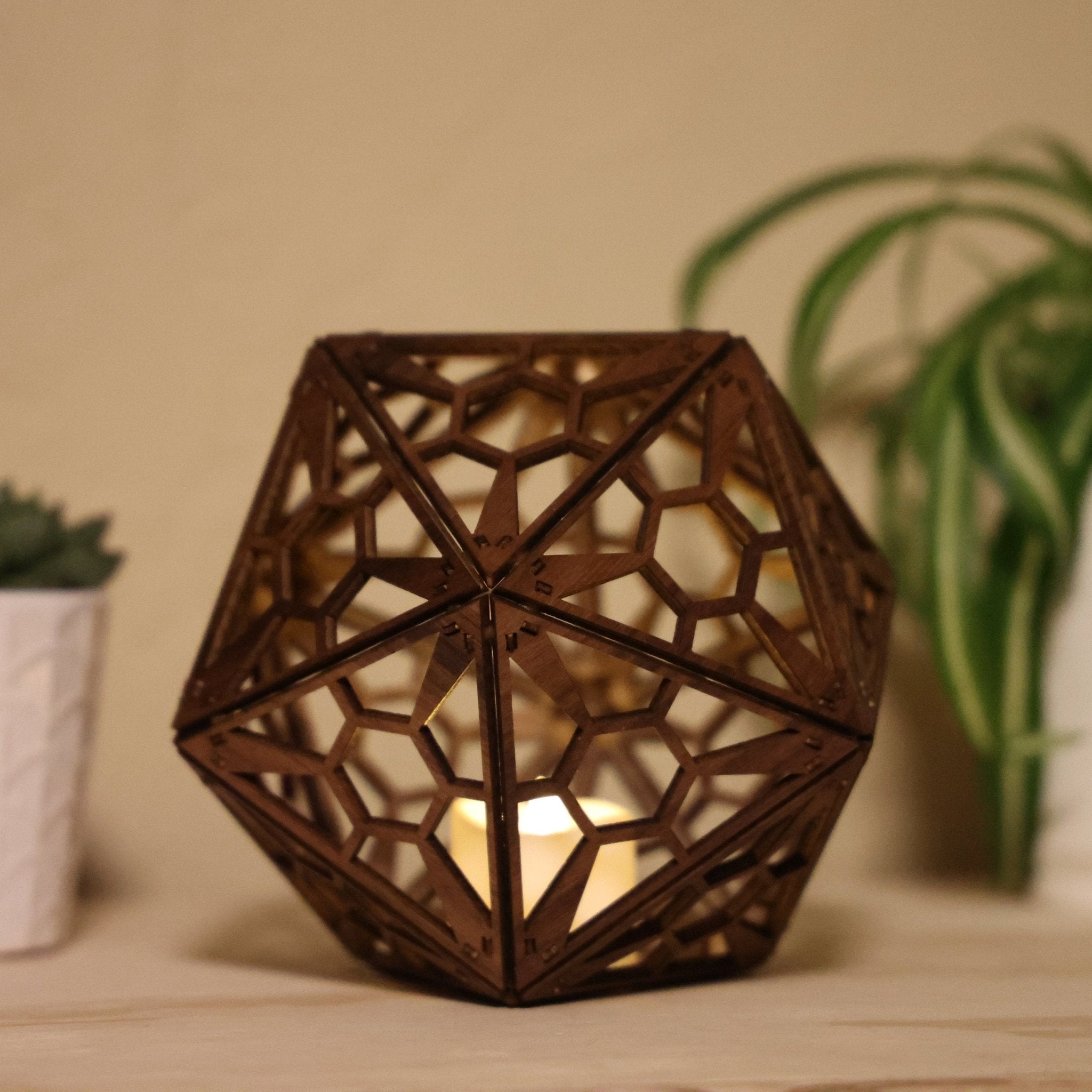 Star Honeycomb Shadow Lamp: Walnut D20 LED Nightstand Light - Five Penny Piece