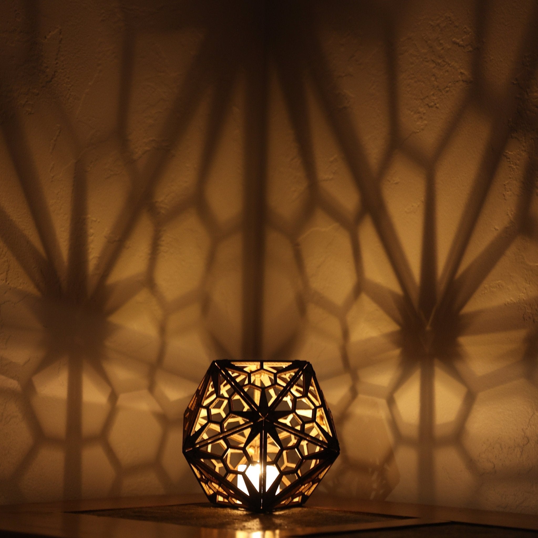 Star Honeycomb Shadow Lamp: Walnut D20 LED Nightstand Light - Five Penny Piece