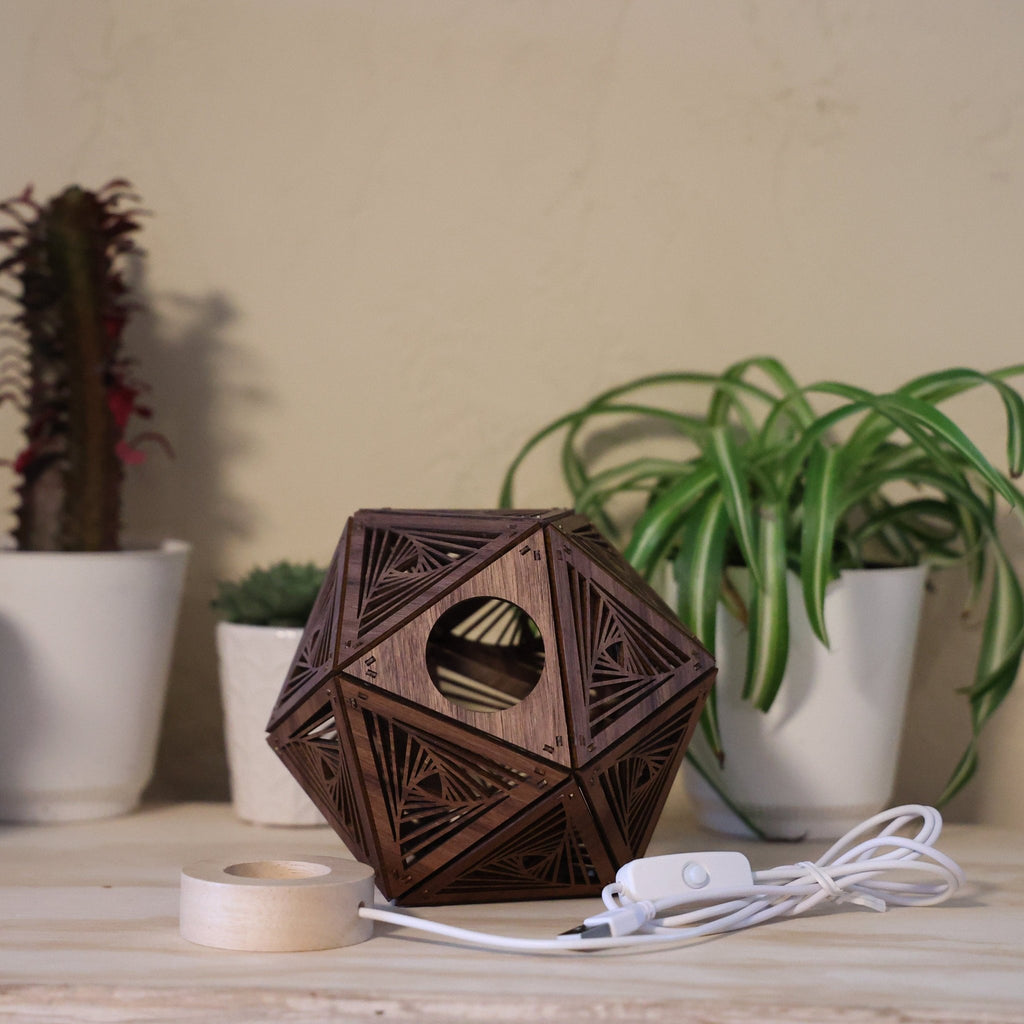 Swirl LED Shadow Lamp: D20 Mandala Nightstand Light - Five Penny Piece