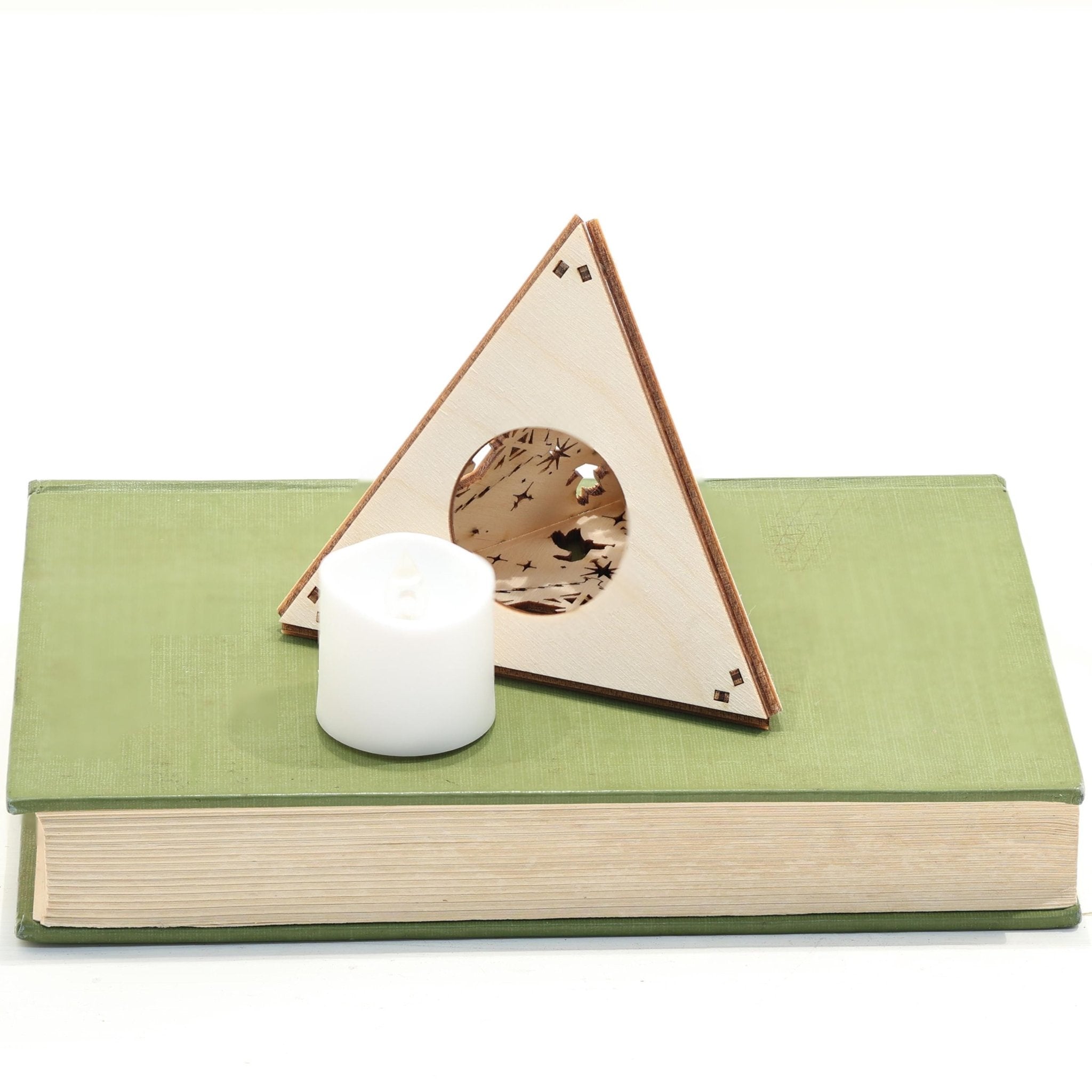 Wooden Nativity Scene Tea Light Holder: Cordless Christmas Night Light - Five Penny Piece